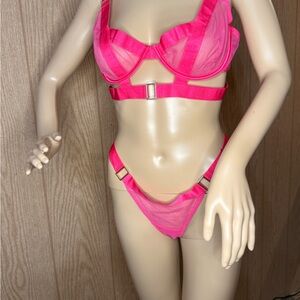 Bluebella Trinity Wired Bra Fuchsia Strappy Lingerie Set